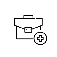 Briefcase with medical symbol. Pixel perfect, editable stroke line icon