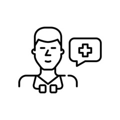 Physician wearing a stethoscope giving and online consultation. Pixel perfect, editable stroke icon