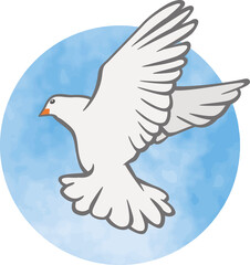 Obraz premium 羽ばたいている1羽の白鳩のイメージイラスト