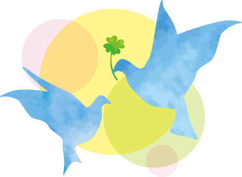 水彩画風ハトのイメージイラスト。平和の象徴。