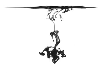 Black ink dropped into water isolated on white background。