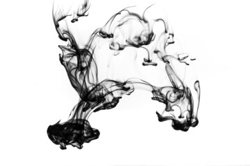 Black ink dropped into water isolated on white background。