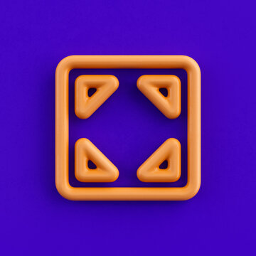 3d icon btn expand, outline yellow arrow icon, direction symbol, 3d rendering