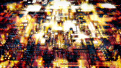 Obraz na płótnie Canvas Yellow glowing technological cyberpunk high tech background - abstract 3D rendering