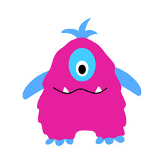 Funny cool cartoon pink monster, aliens or fantasy animals for childish cards and books. Hand drawn flat vector illustration isolated on white background.