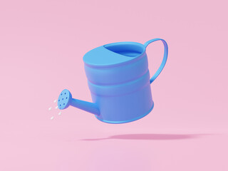 Blue watering can icon on pink background, Pouring water agriculture concept. tool equipment gardening. 3d render illustration