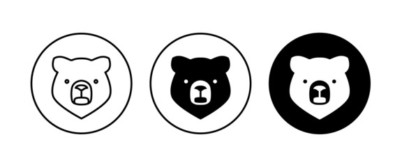 Grizzly, honey bear or polar bear head face icon button, vector, sign, symbol, logo, illustration, editable stroke, flat design style isolated on white