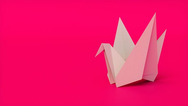 Pink Background with Origami Bird.