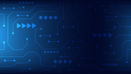 Hi-tech digital circuit board. AI pad and electrical lines connected on blue lighting background. futuristic technology design element concept