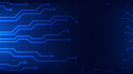 Hi-tech digital circuit board. AI pad and electrical lines connected on blue lighting background. futuristic technology design element concept