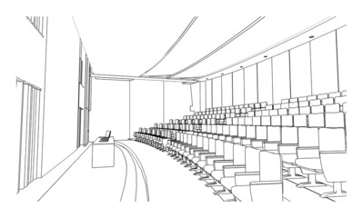 line drawing of seminar room,Modern design,3d rendering
