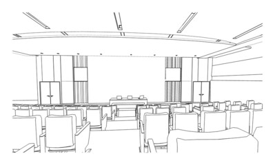 line drawing of seminar room,Modern design,3d rendering