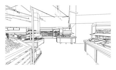 line drawing of super market,Modern design,3d rendering