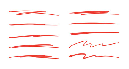 Red brush stroke underline. Marker pen highlight stroke. Vector swoosh brush underline set for accent, marker emphasis element. - obrazy, fototapety, plakaty