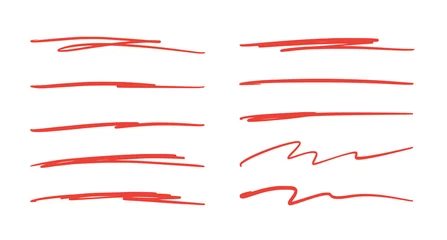 Fotobehang Red brush stroke underline. Marker pen highlight stroke. Vector swoosh brush underline set for accent, marker emphasis element. © Polina Tomtosova