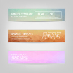 Vector banners collection with abstract multicolored polygonal mosaic backgrounds. Business design templates. Modern banners with geometric shapes background.
