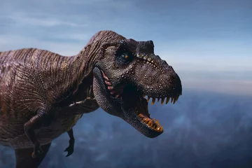 Crédence de cuisine en verre imprimé Dinosaures Dinosaur tyrannosaurus rex on top mountain