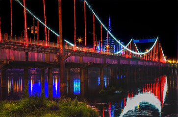 Fototapeta na wymiar Red Lights Jiangqun Bridge Fuxin Liaoning Province China