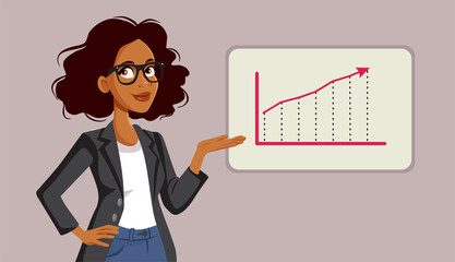 Businesswoman Presenting Growing Graphic Vector Cartoon Illustration