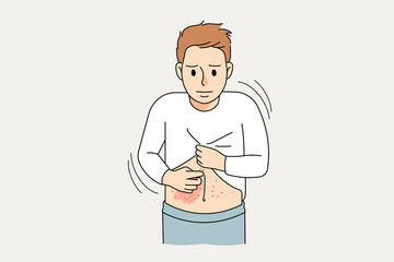 Obraz premium Unhealthy boy child suffer from skin itchiness