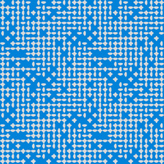 Blue background and white dashes. Vector patterned pattern, dash decor.