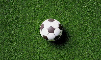 Soccer field center and ball in top view background. Sport and athletic concept. 3D illustration rendering © Shutter2U
