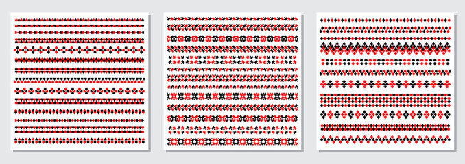 Set of traditional Ukrainian embroidery art, ethnic border ornament vyshyvanka