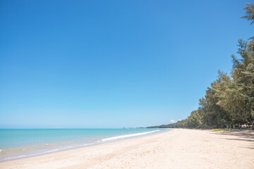 landscape photo Scenery of golden sandy beaches, turquoise waters and blue sky at Khao Lak, Phang Nga, Thailand. Summer vacation concept