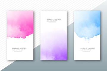 Abstract colorful watercolor paint cloud texture banner set