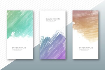 Abstract colorful watercolor paint brush banner set background