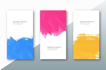 Abstract colorful watercolor paint brush banner set background