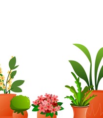Obraz na płótnie Canvas Indoor plants and flowers. In ceramic pots. Homemade beautiful herbs. Isolated on white background. Cartoon fun style. Vector