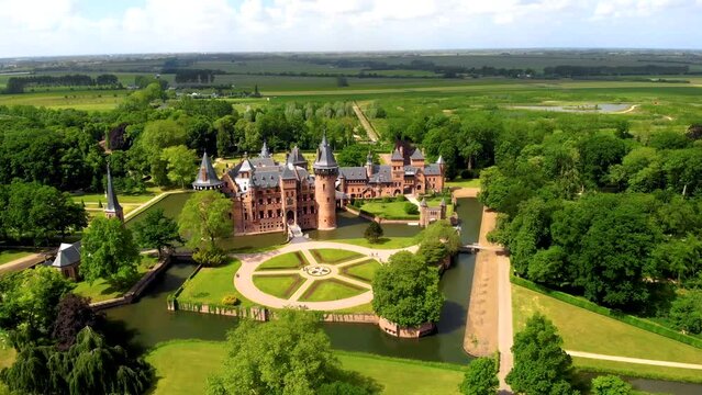 Castle de Haar, Kasteel de Haar Utrecht Netherlands, old historical garden at castle de Haar Netherlands Utrecht on a bright summer day,  