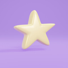 Fototapeta premium 3D Rendering of single yellow gold star on purple background. 3D Render illustration cartoon style.