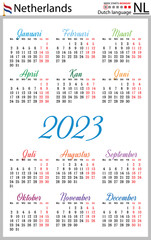 Dutch vertical pocket calendar for 2023. Week starts Monday