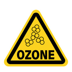 Ozone in use, warning yellow triangle sign with symbol and text - obrazy, fototapety, plakaty