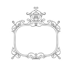 Princess frame. Royal mirror frame and majestic prince doodle border. Cute crown border. Outline vector illustration. 
