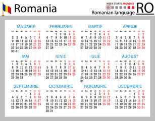 Fototapeta na wymiar Romanian horizontal pocket calendar for 2023. Week starts Monday