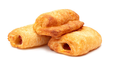 Sausage in dough isolated on white background.