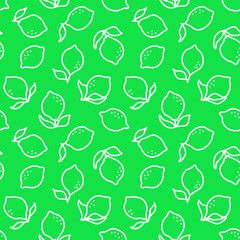 White outline lemons seamless pattern with green backgroiund.