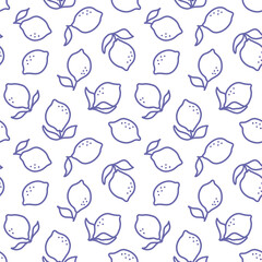 White seamless pattern with outline very peri color lemons.