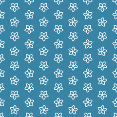 White outline flowers seamlesss pattern with blue background.