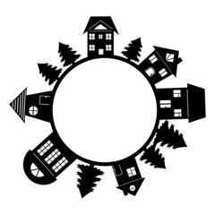 houses and urban landscape, isolated vector illustration stencil icon