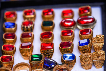 Various gemstone rings for sale in the market