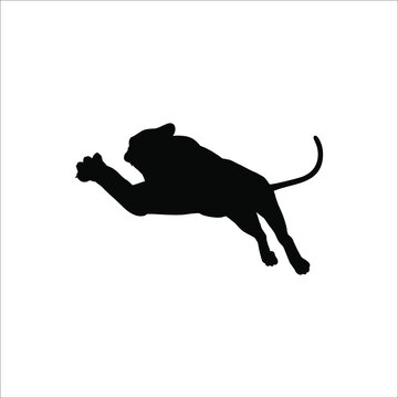 Tiger (Big Cat Family) Jump Silhouette for Logo or Graphic Design Element. Vector Illustration
