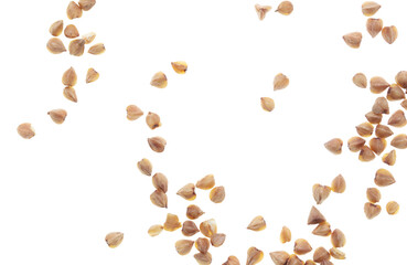 Buckwheat groats isolated on white background.