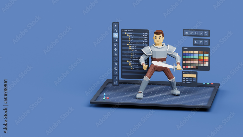 Poster game design development create characters animate pose 3d graphics artwork.video game designer devel