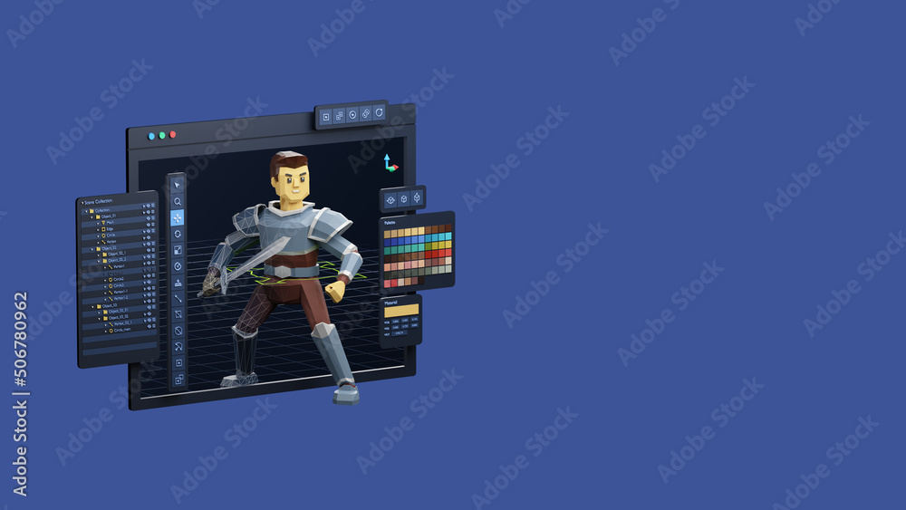 Poster game design development create characters animate pose 3d graphics artwork.video game designer devel