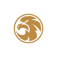 Bird eagle head silhouette and circle frame logo design. Falcon or hawk badge emblem vector icon