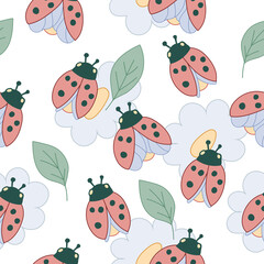 Seamless repeatable summer pattern with ladybug for children vector illustration.